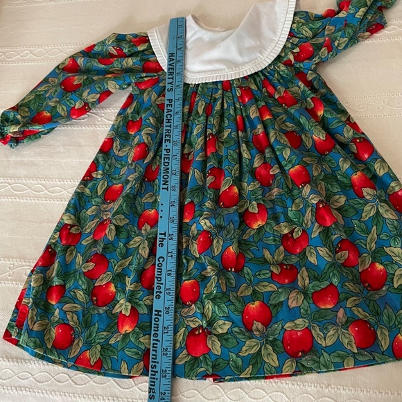 Vintage Corduroy Dress Apples Long Puff Sleeve Peter Pan Collar size 4 Holiday - Picture 12 of 13